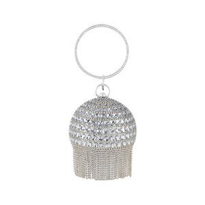 5451 Round Ball Evening Clutch Purse - Crystal Tassel, Sparkly Rhinestone